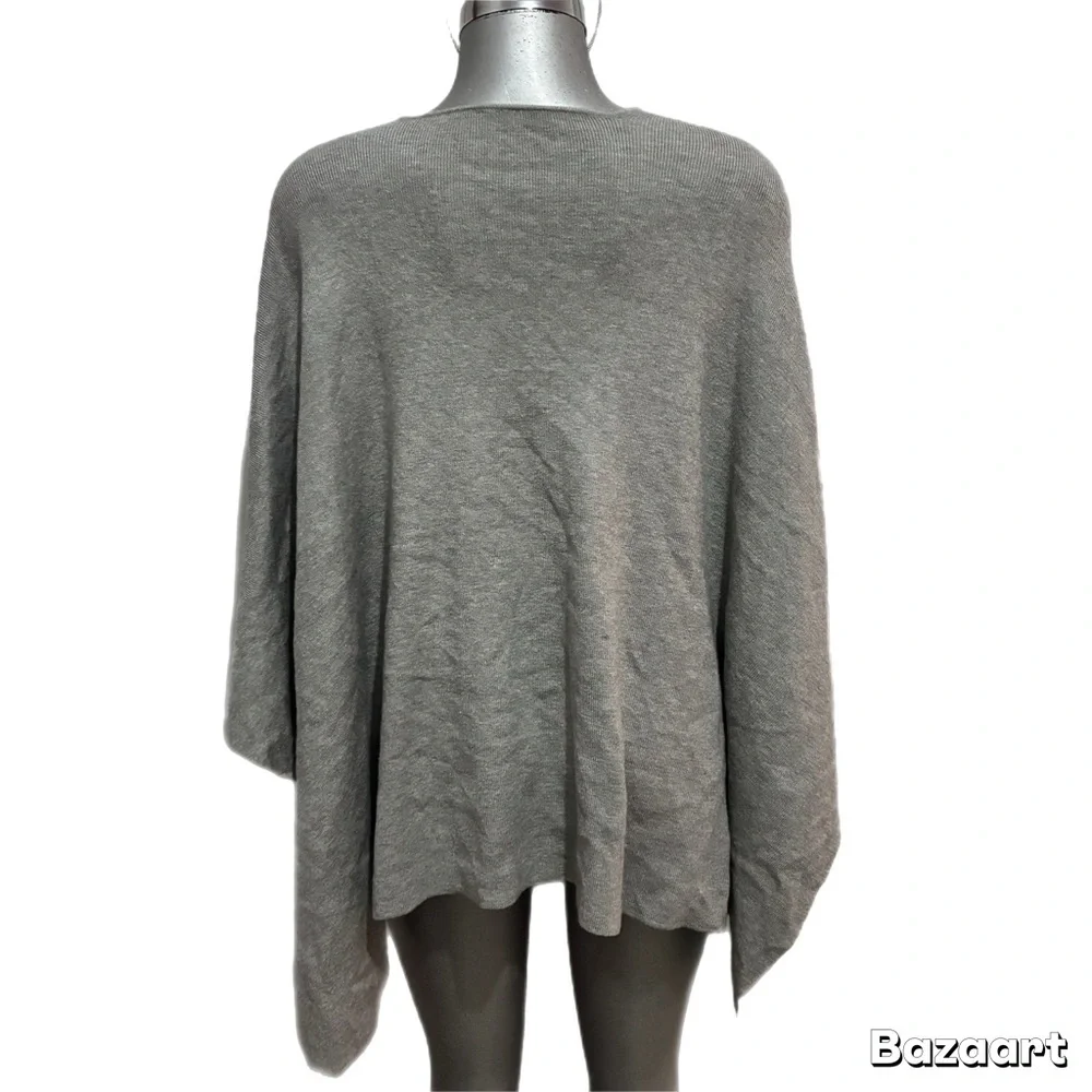 Gray Poncho Shawl Wrap Knit Sweater Cape Soft Cozy One Size Layer Asymmetrical